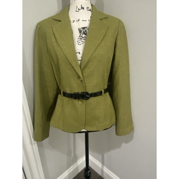 BLACKER Green 2-Piece Business/Career Jacket and Pleated Skirt Suit Size 10 - Picture 7 of 16